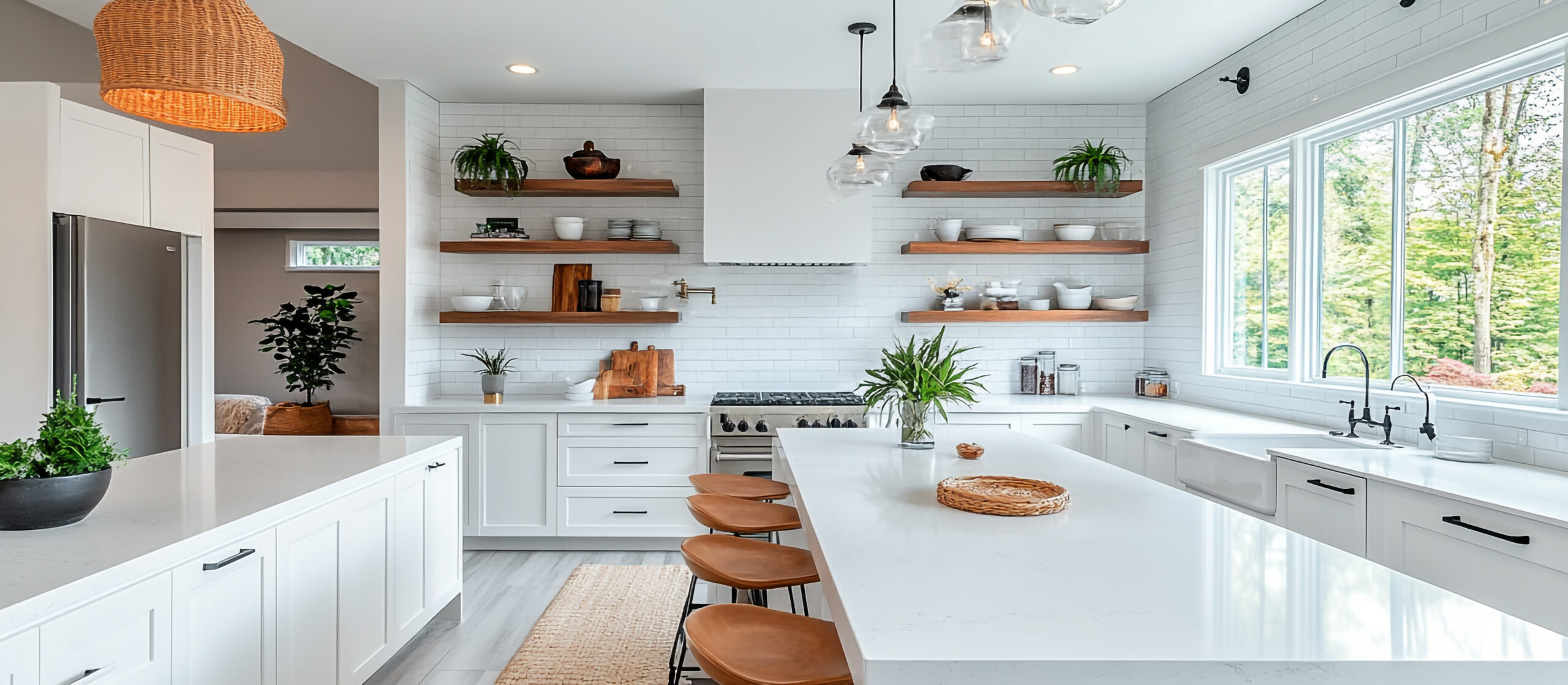 Modern Kitchen with white quartz countertops