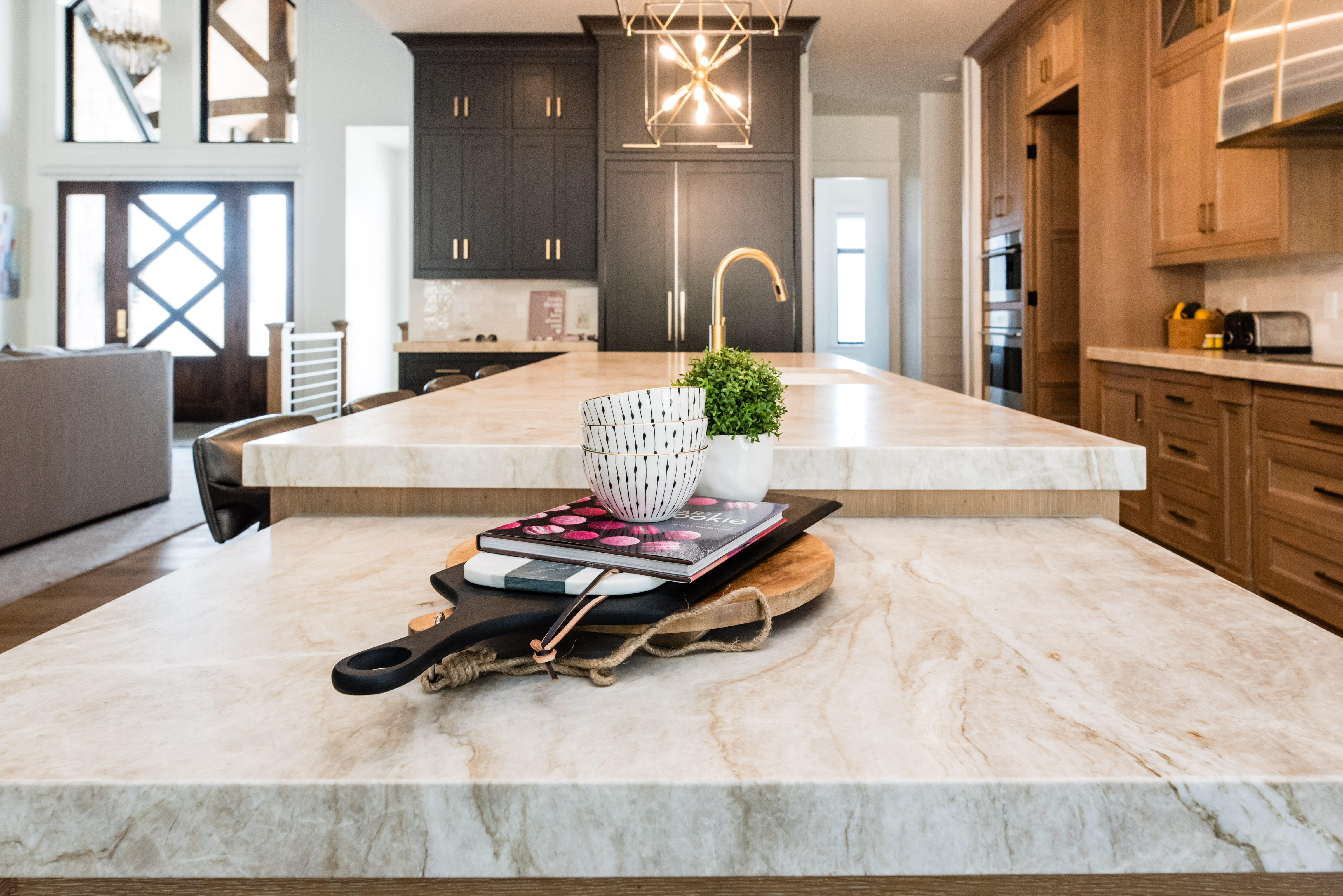 Clean square edge granite countertop in modern Logan kitchen with sleek cabinetry and contemporary design style